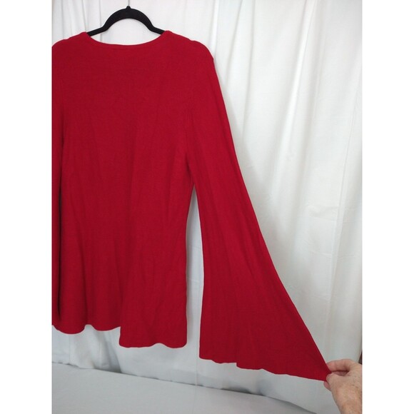 New Direction SZ M Red MINI Dress Long Bell Sleeve Christmas Party Retro Costume - Picture 6 of 9